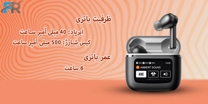 هدست بلوتوث گرین لاین مدل TouchWave ANC LCD Touch Screen دارای ظرفیت باتری 500 میلی آمپر ساعت