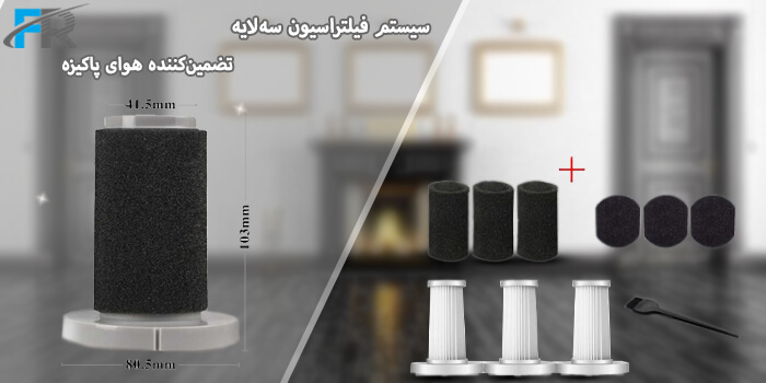 دستگاه از سیستم فیلتراسیون پیشرفته سه لایه برخوردار است که علاوه بر گرد و غبار می‌تواند مواد آلرژی‌زا، باکتری‌ها و ویروس‌ها را از محیط فیلتر کند