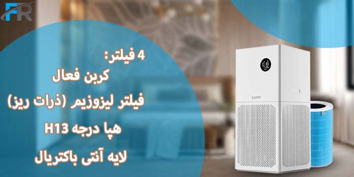 4 فیلتر : کربن فعال، فیلتر لیزوزیم (ذرات ریز)، هپا درجه H13، لایه آنتی باکتریال